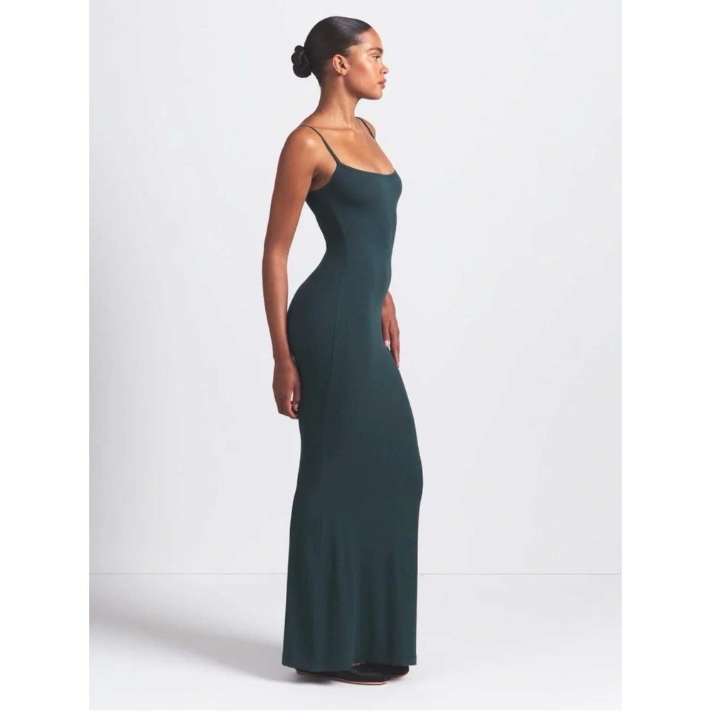 Skims Soft Lounge Long Slip Dress Teal Ribbed Maxi Large NWT